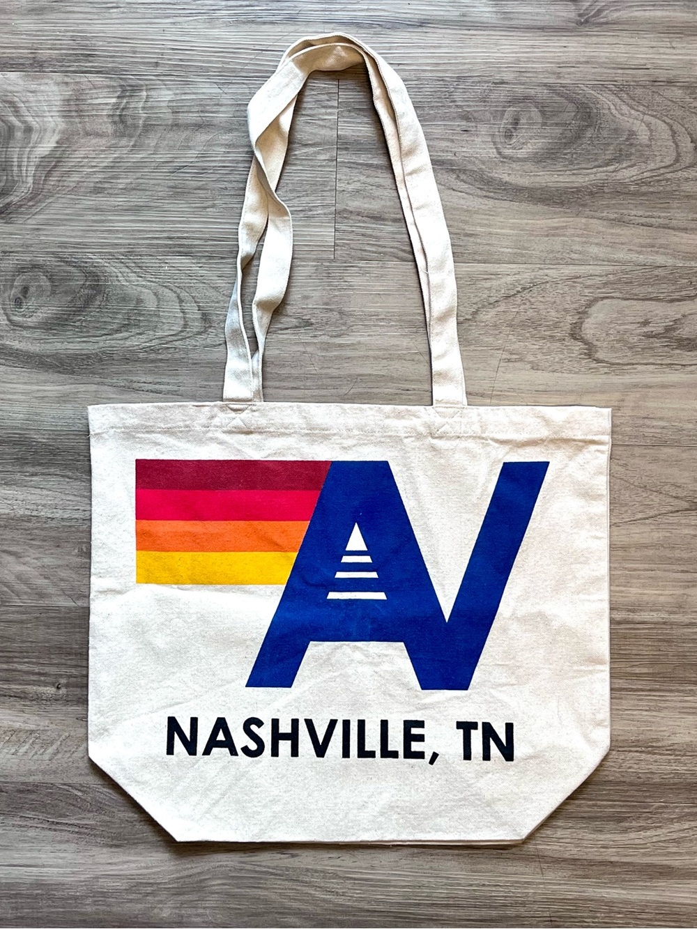 Aviator Nation Nashville TN Canvas Tote Bag Retro Rainbow Logo Cream